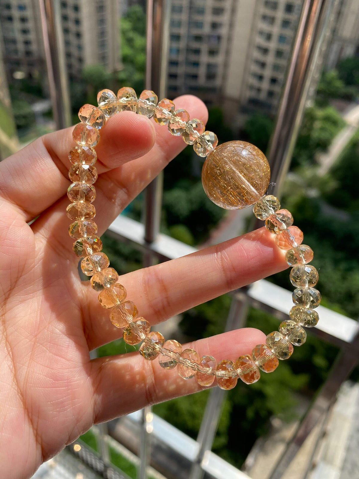 Citrine Rutilated Quartz Beaded Bracelet