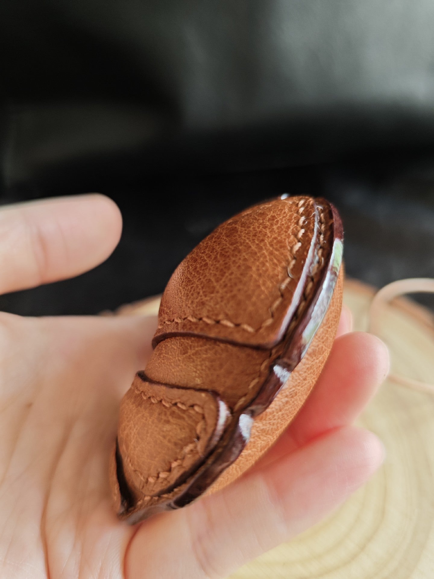 Handcrafted Vegetable-Tanned Leather Croissant Keychain