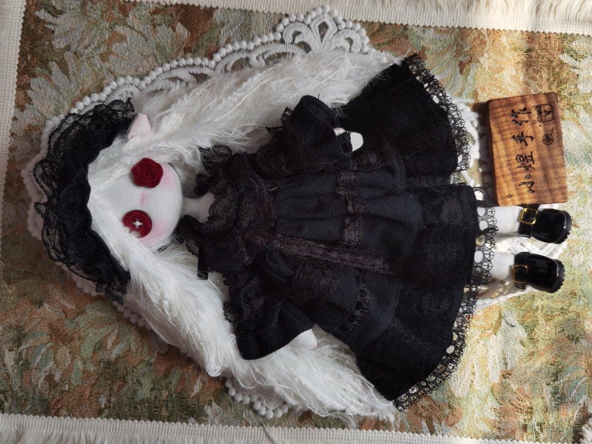 Handmade Gothic Plush Doll with Button Eyes
