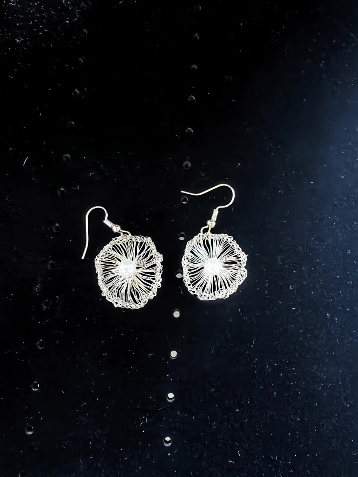 Handmade Crocheted Wire Earrings with Pearl