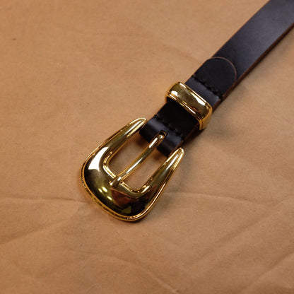 Matte Black Leather Belt with Gold-Tone Shield Buckle