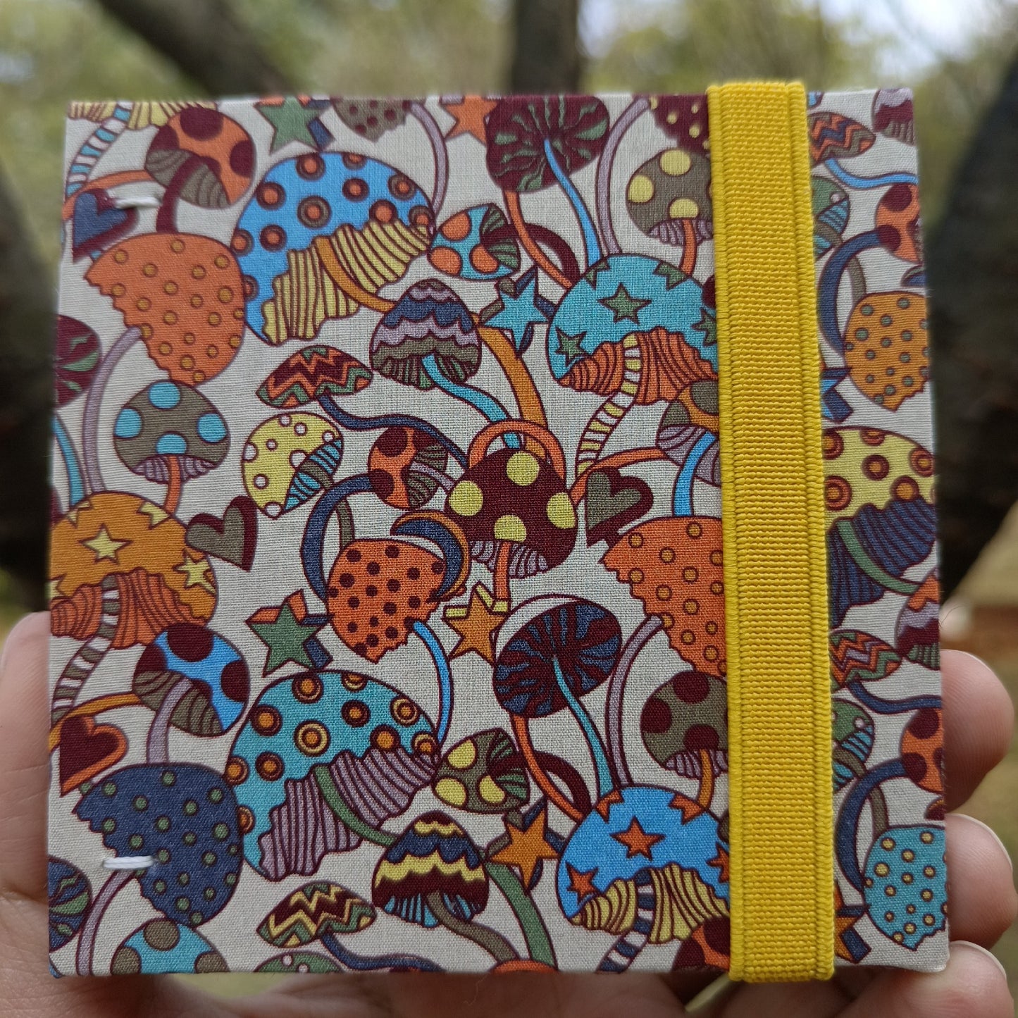 Customizable Liberty Fabric Watercolor Sketchbook with Mushroom Cover