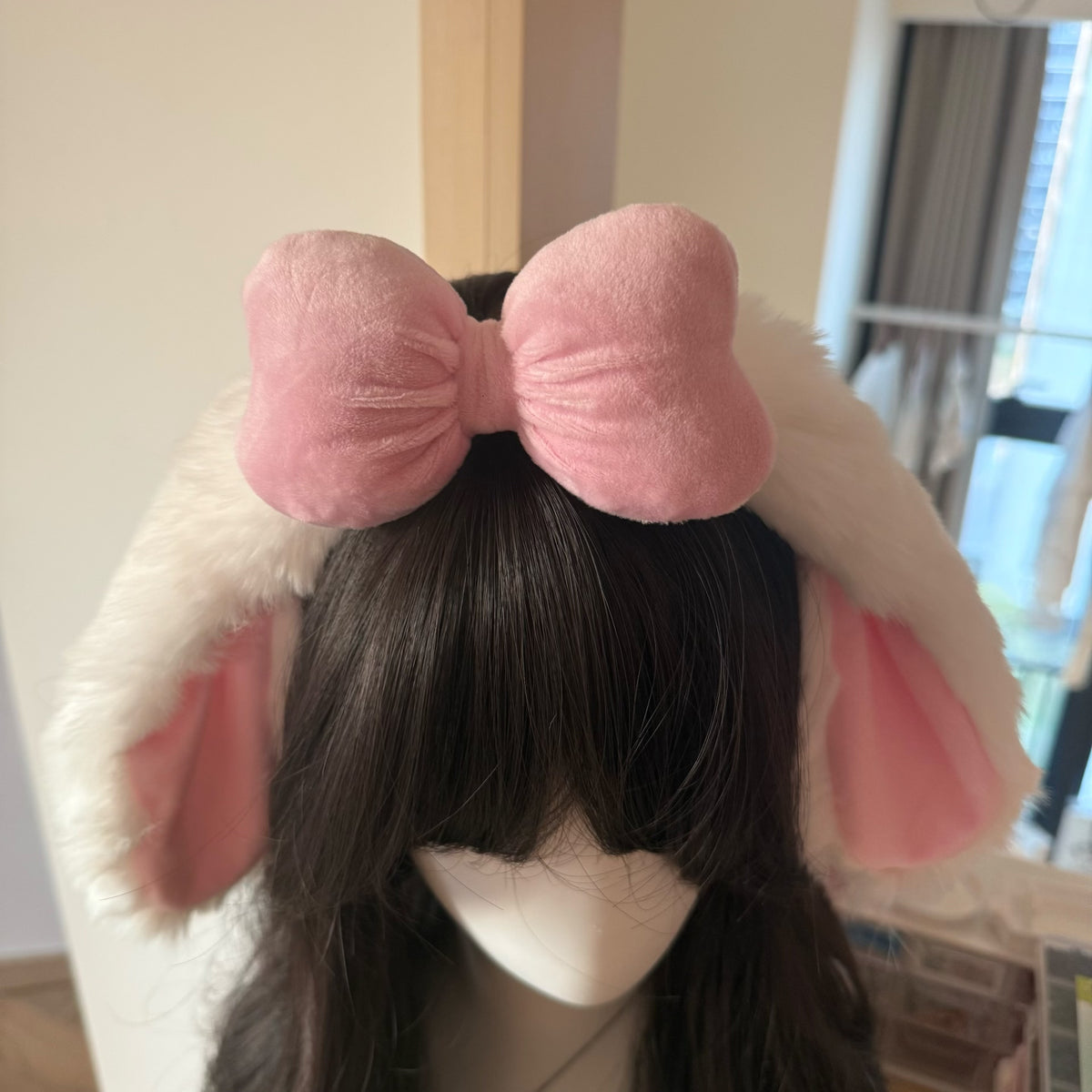 Pink Bow Rabbit Ear Plush Headband