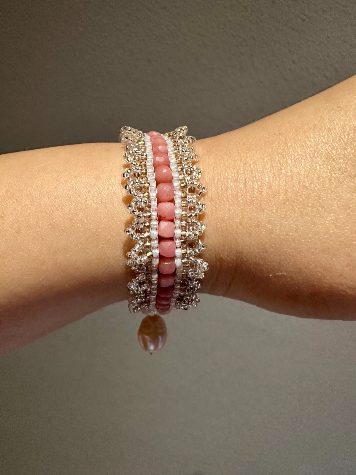 Pink Opal Pearl Beaded Bracelet