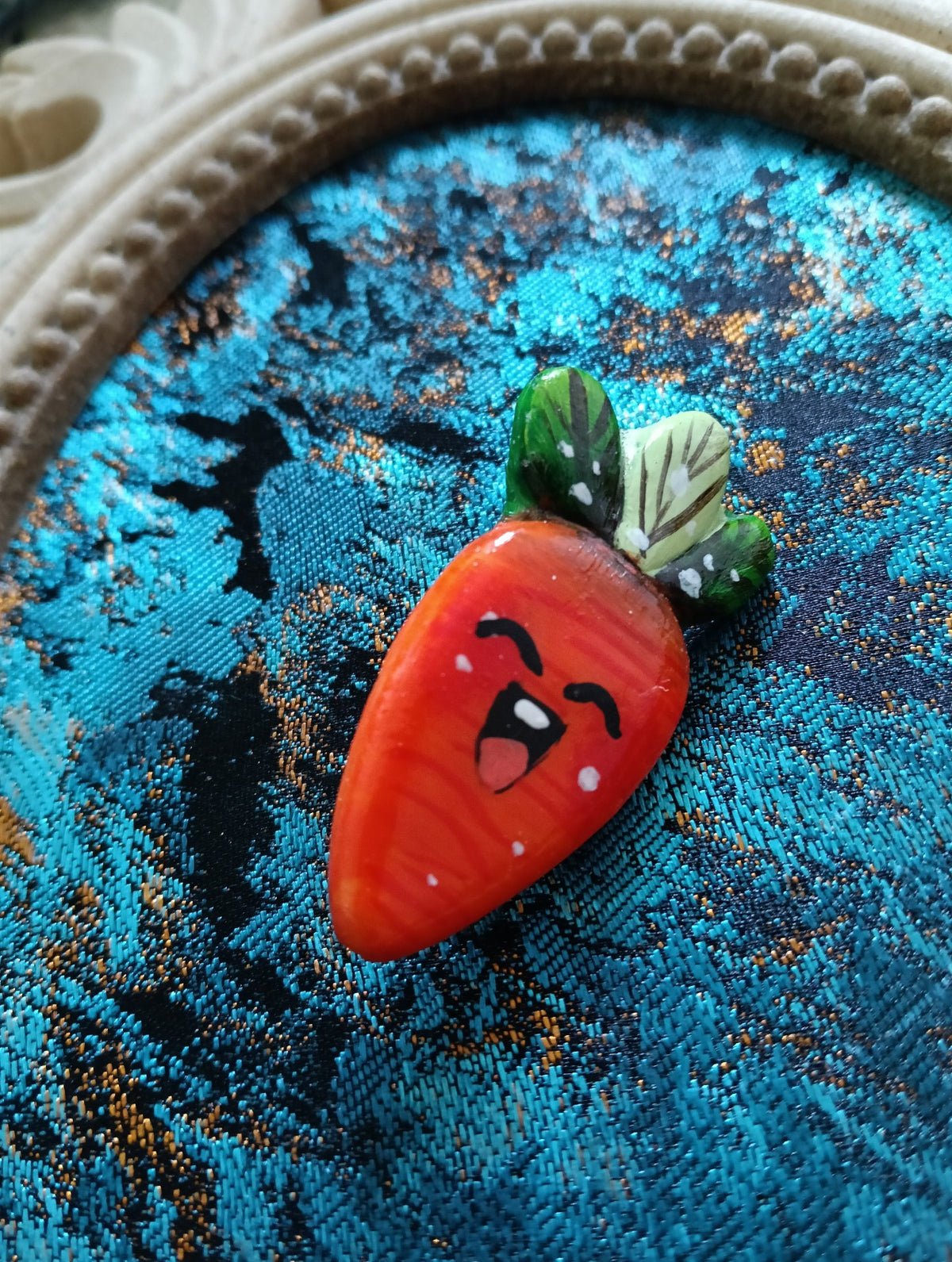 Smiling Carrot Clay Brooch