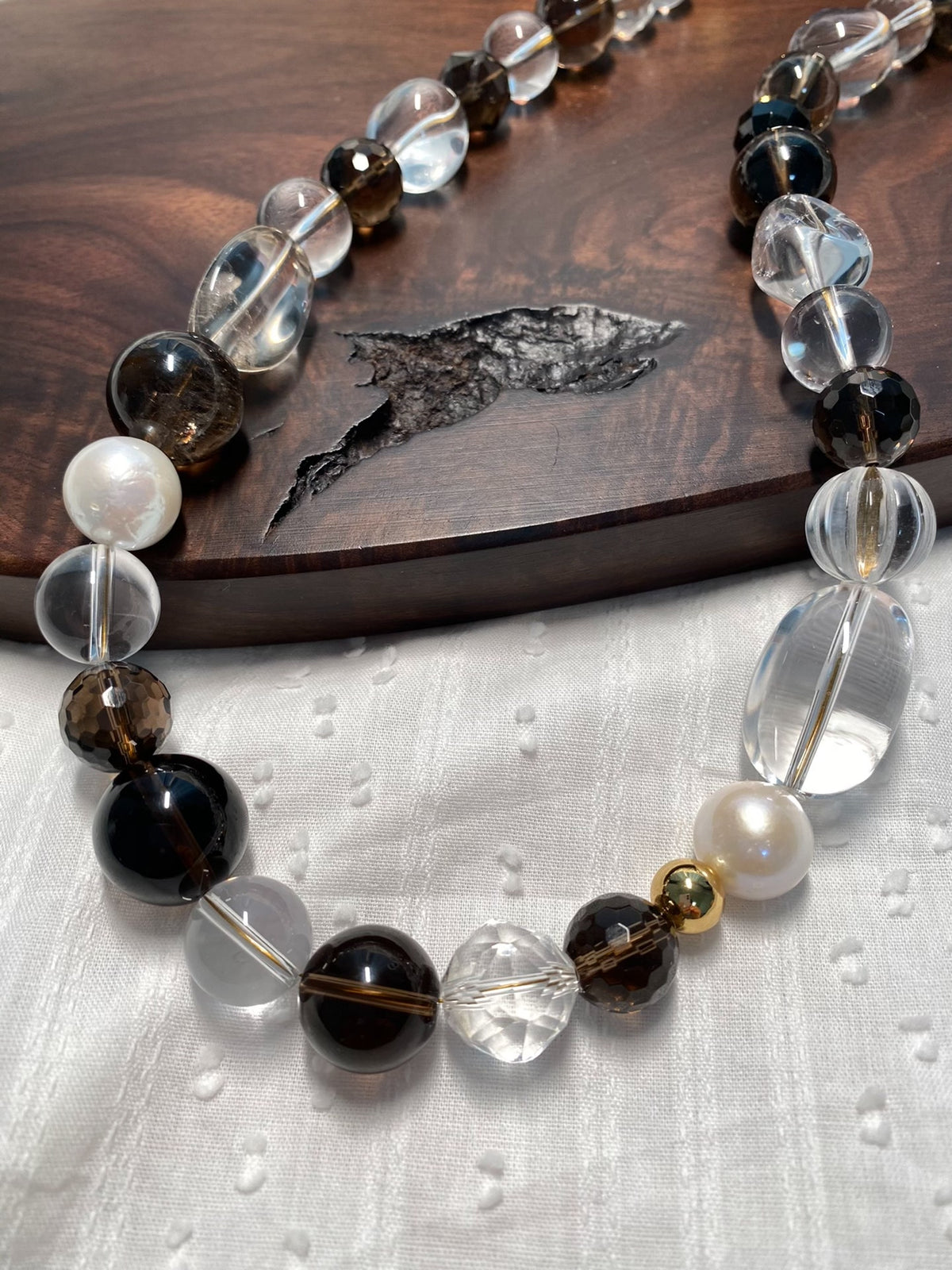 Smoky Quartz Clear Quartz Freshwater Pearl Necklace
