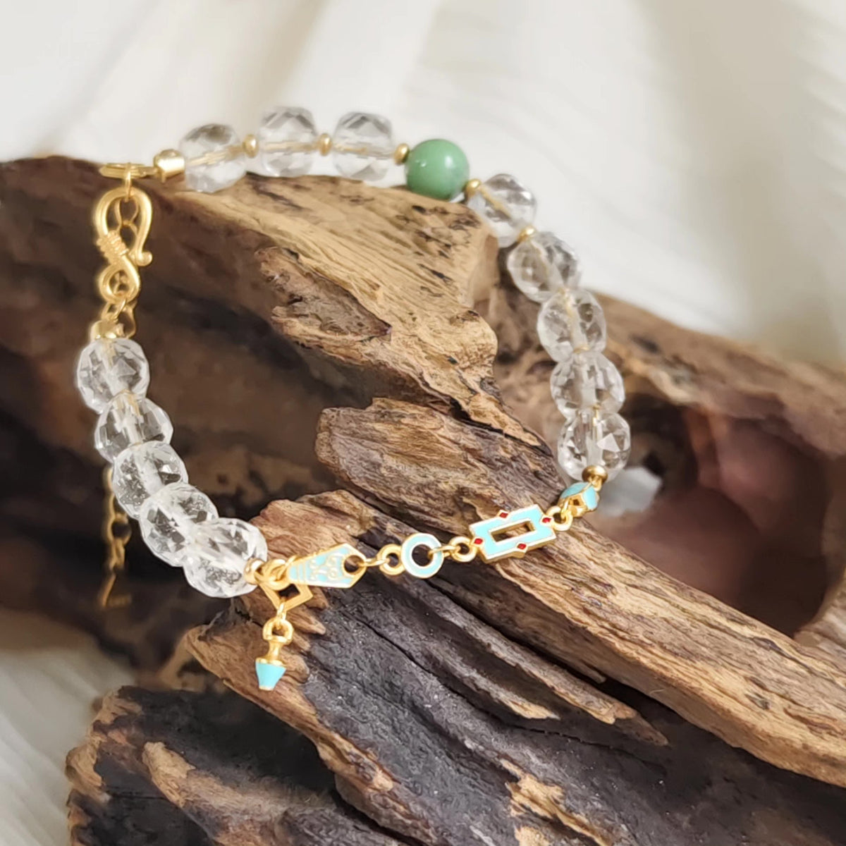 Faceted White Crystal Bracelet with Turquoise Bead