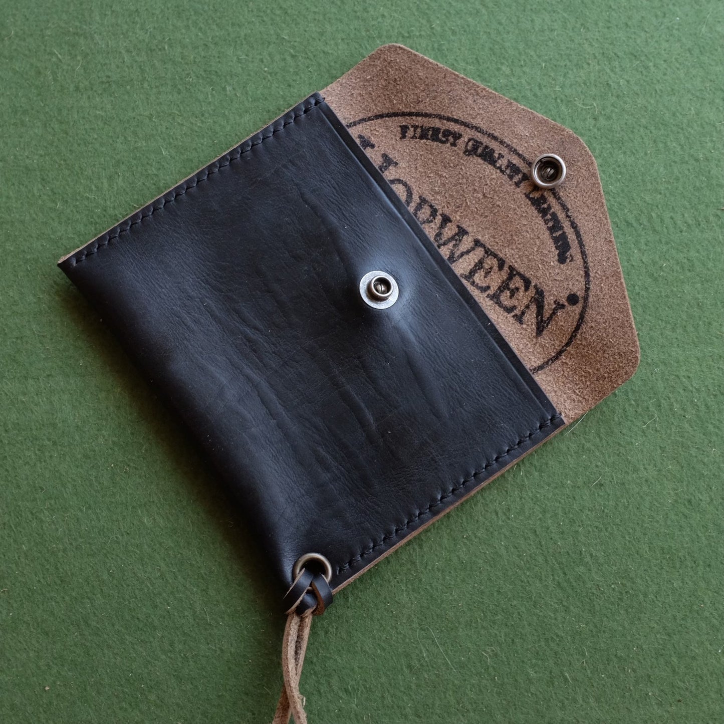 Horween CXL Black Leather Flap Coin Wallet with Tan Trim