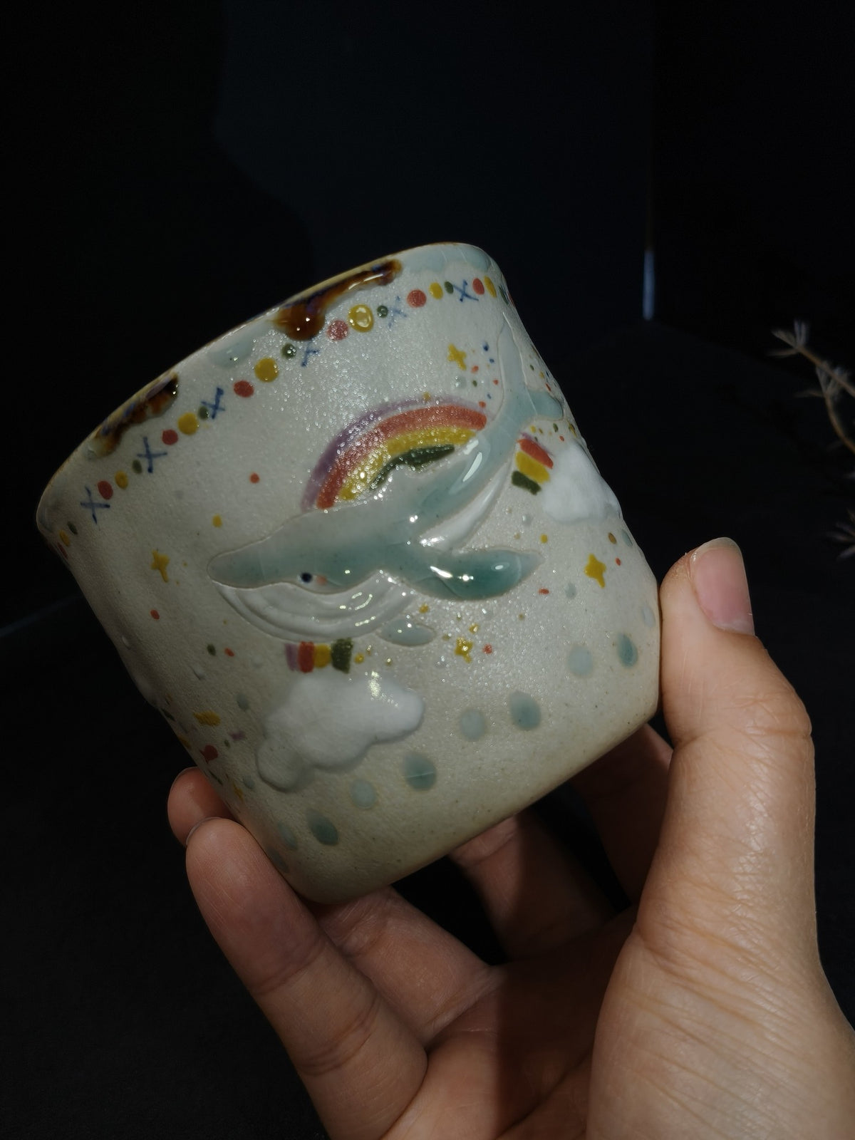 Hand-Painted Whale Rainbow Dream Ceramic Cup