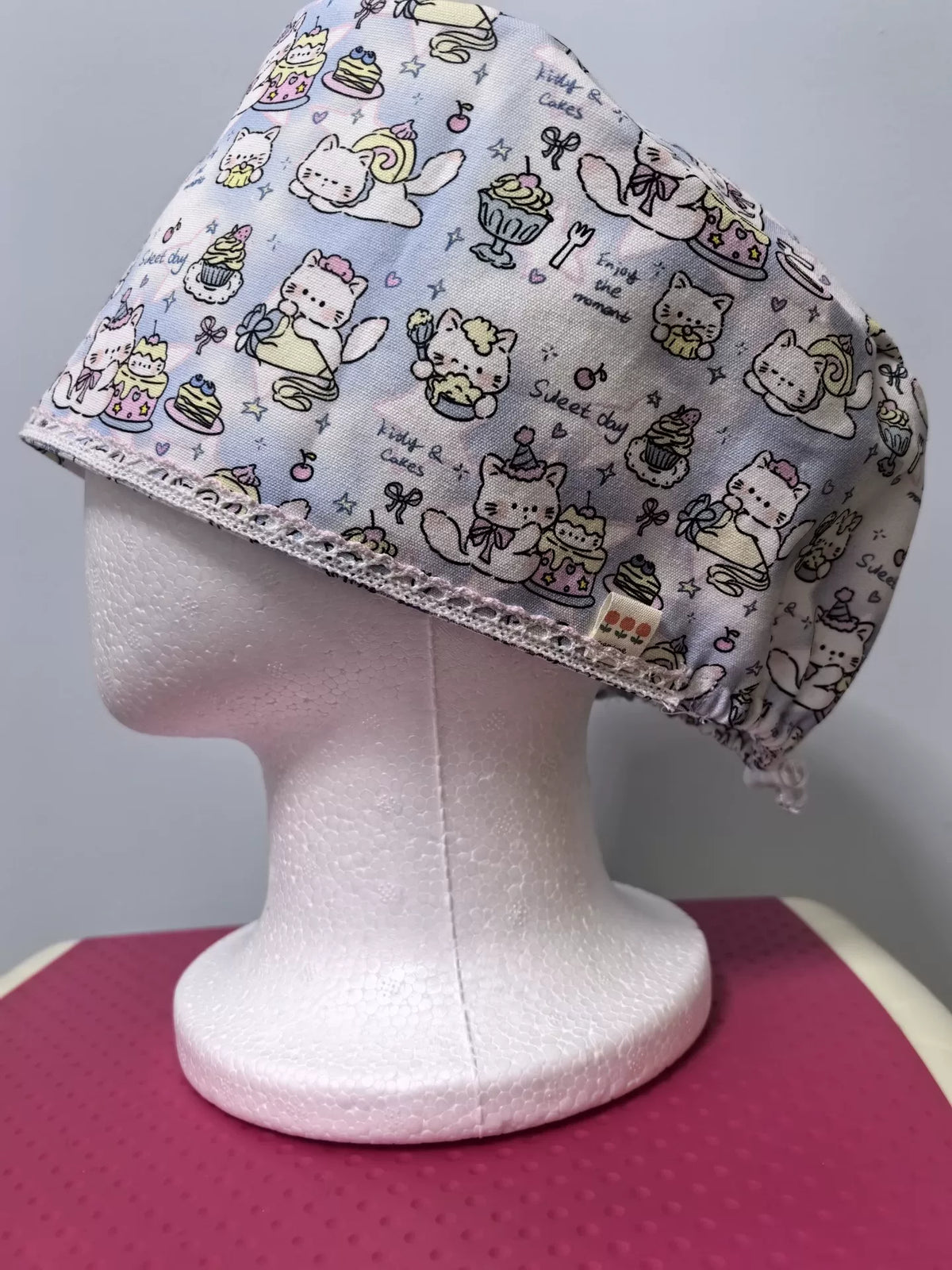 Gorro Quirúrgico de Lona de Algodón Gatos Azul Cielo