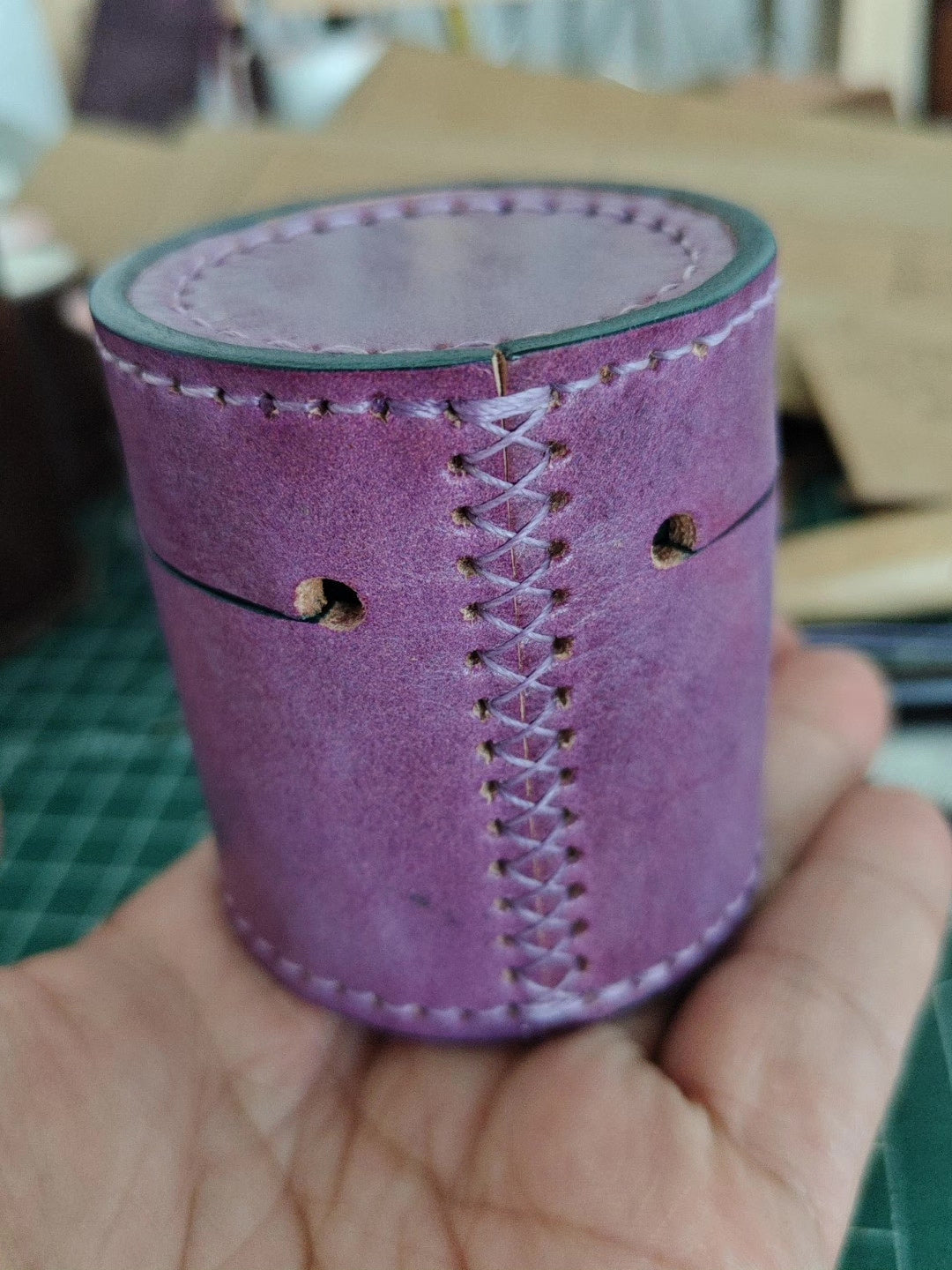 Handcrafted Leather Cylinder Jewelry Storage Box