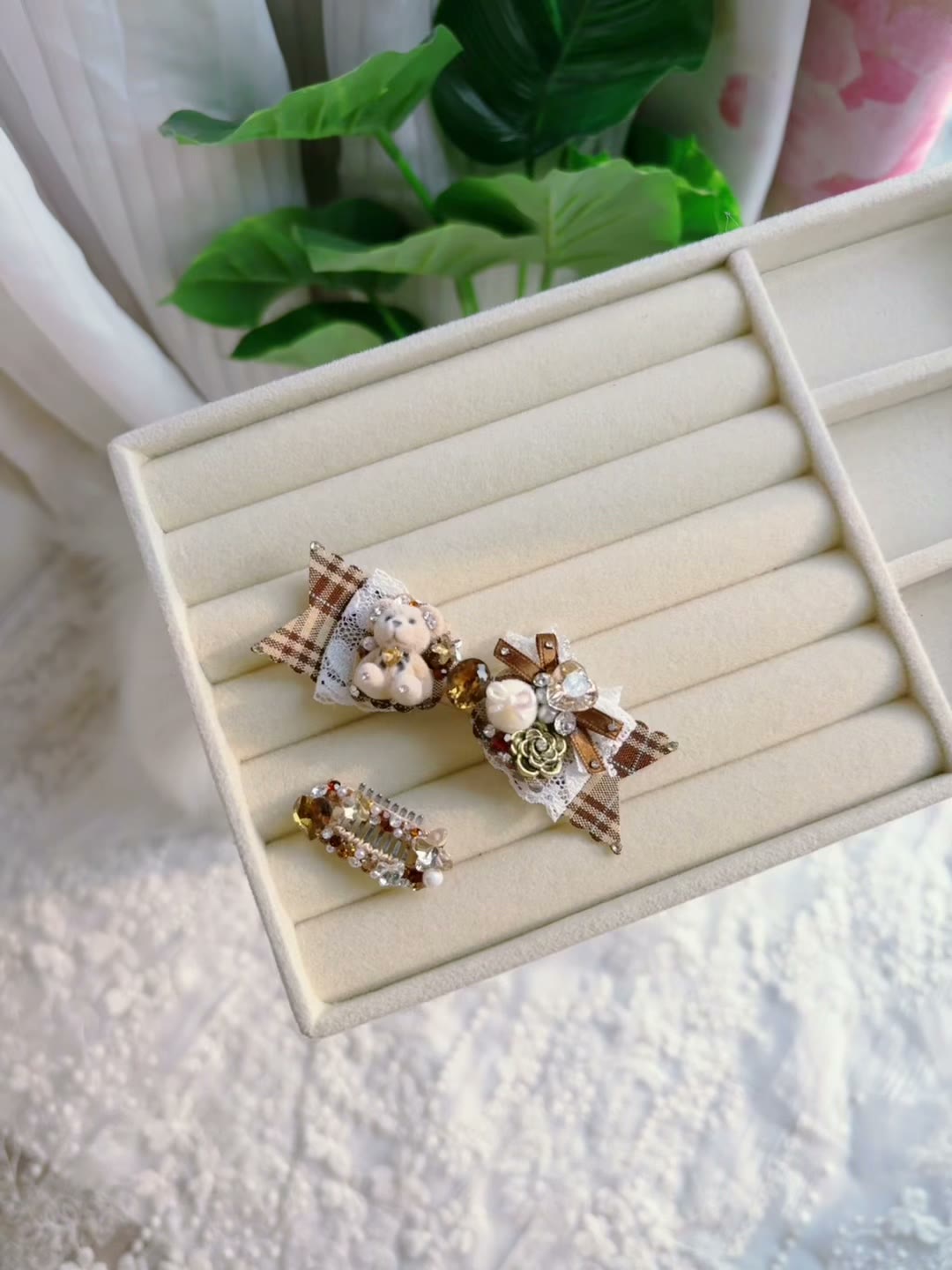 Handcrafted Plaid Bow Pet Hair Clip Set