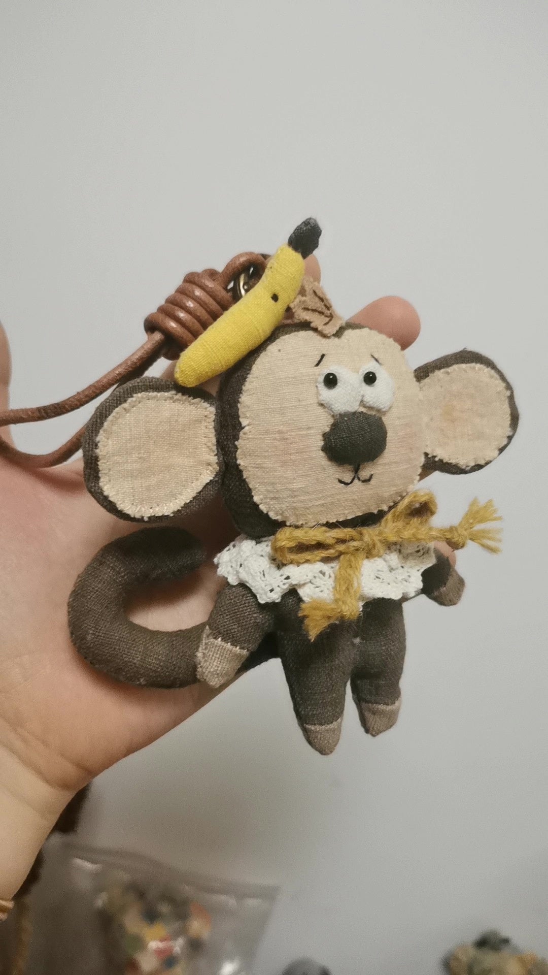 Handmade Cotton Cloth Monkey Pendant with Banana