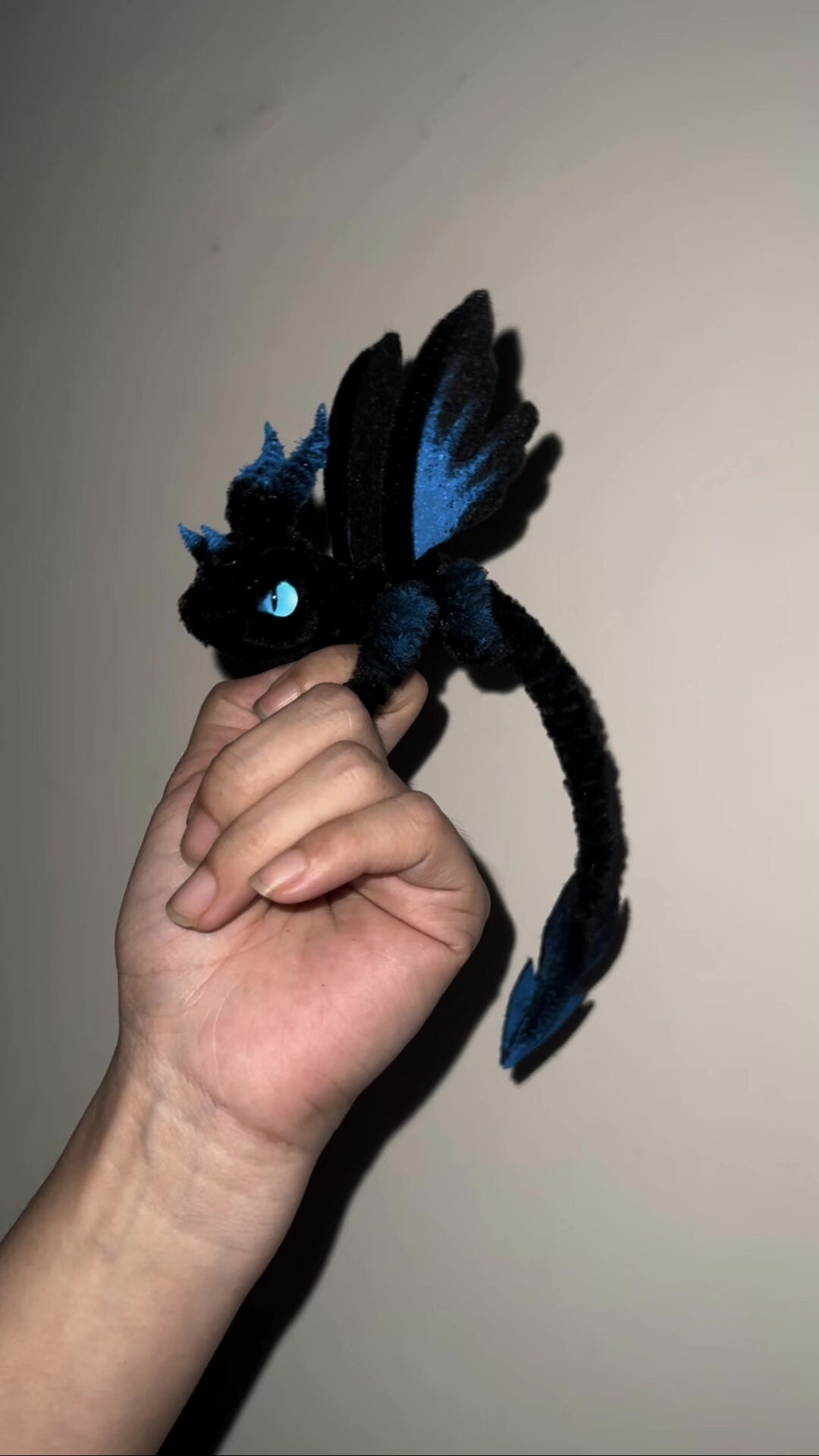 Handmade Black Blue Chenille Stem Dragon Figurine