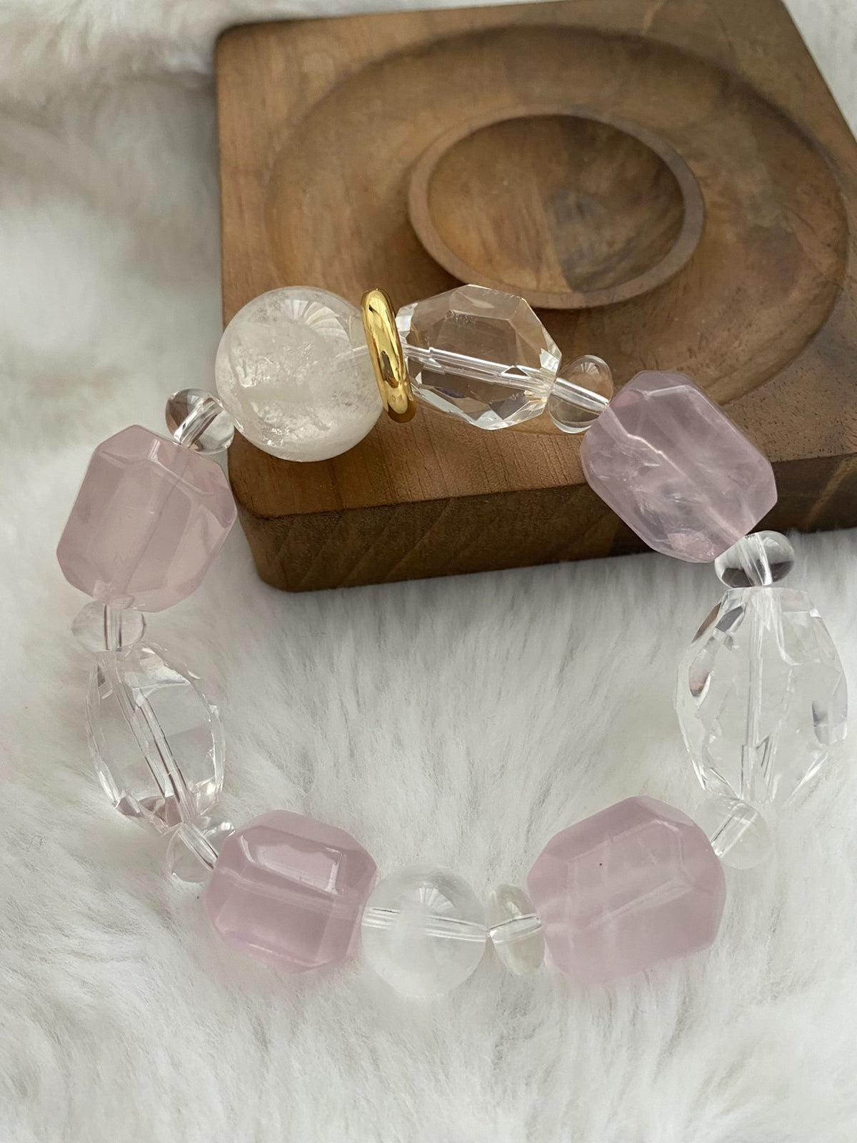 Rose Quartz Clear Quartz Freeform Beaded Bracelet