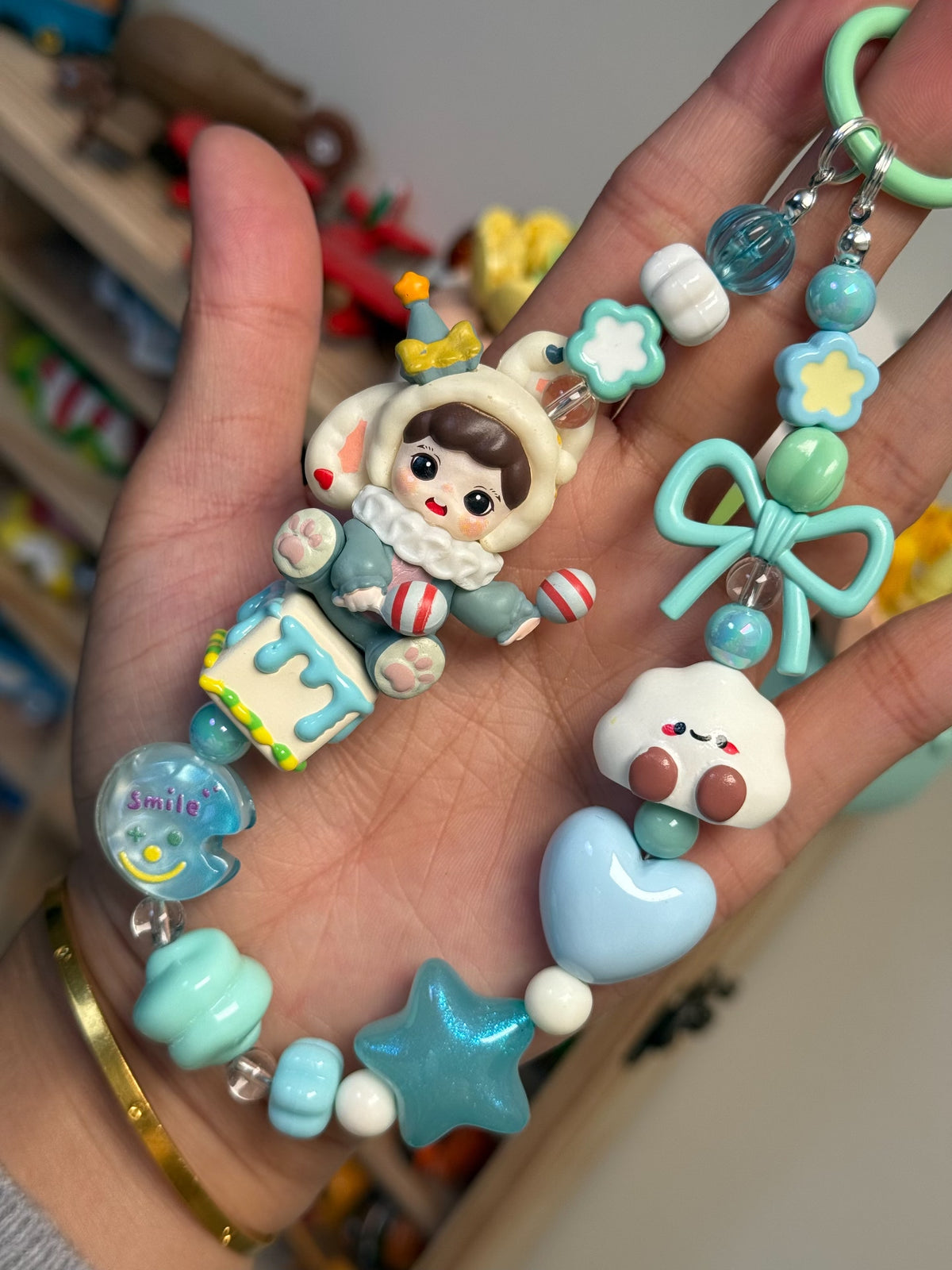 Pastel Beaded Character Phone Charm Keychain