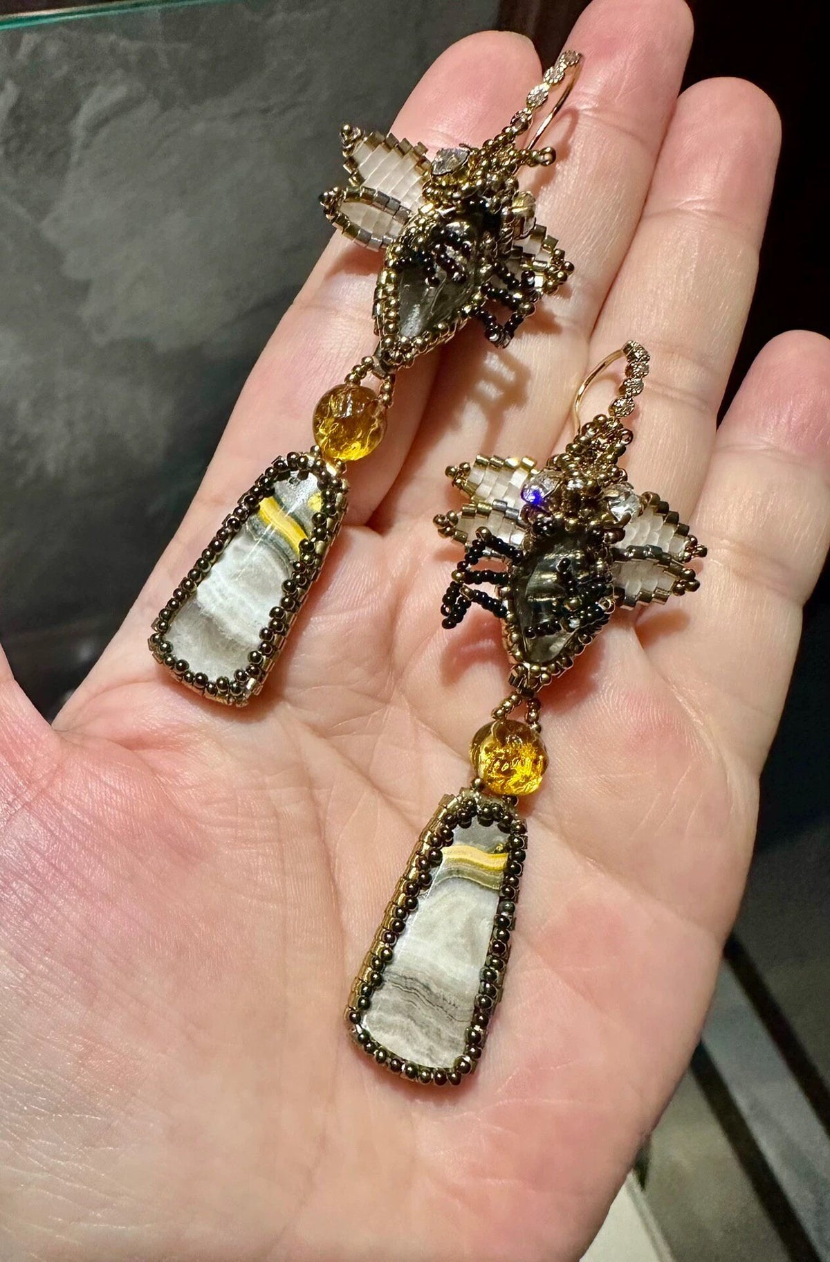 Bee Earrings with Tiger Eye Stones