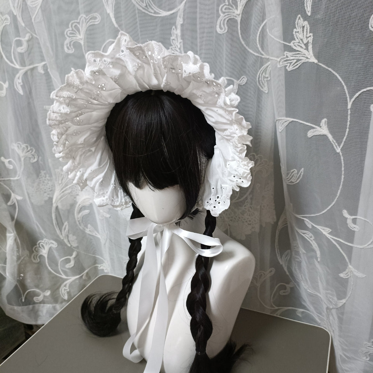White Cotton Lace Lolita Bonnet Headband