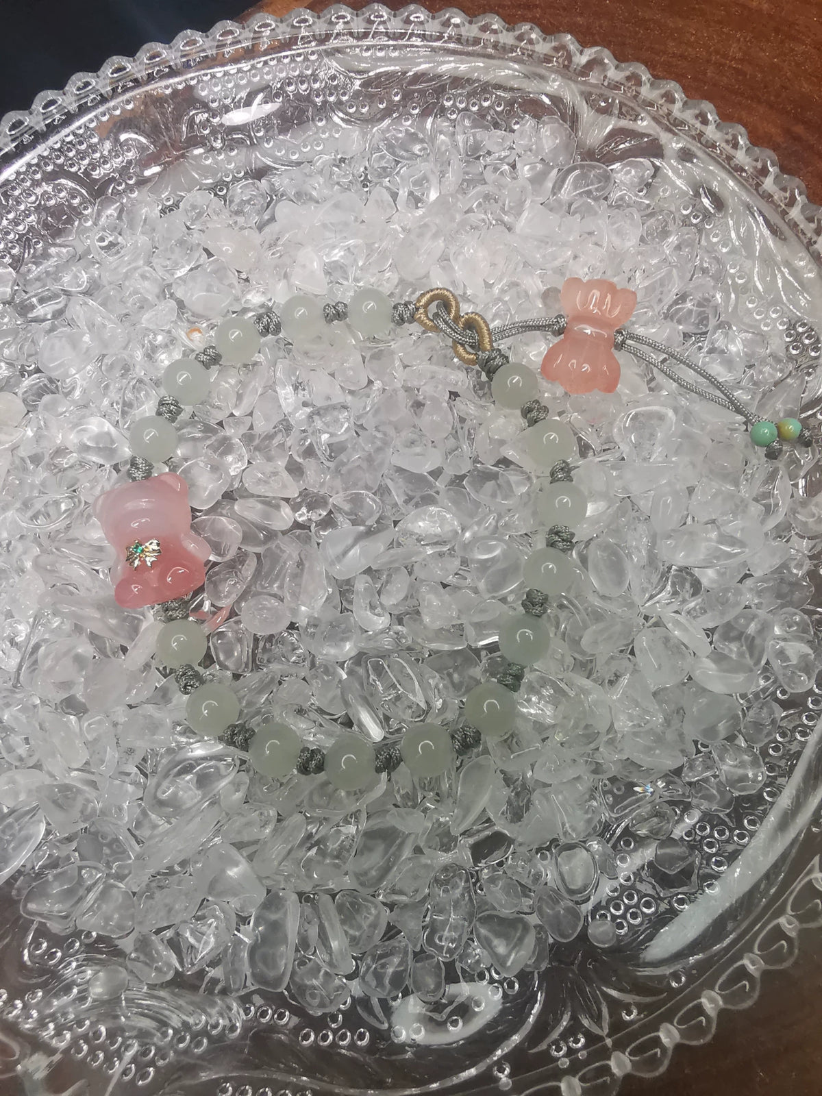 Handmade Braided Bracelet Hetian Jade Bear Charm