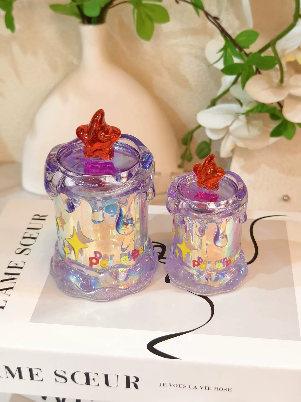 Holographic Resin Candle Jar with Amber Star Lid