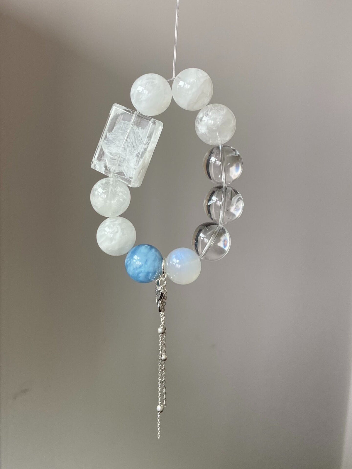 Snowflake Quartz Aquamarine Crystal Beaded Bracelet