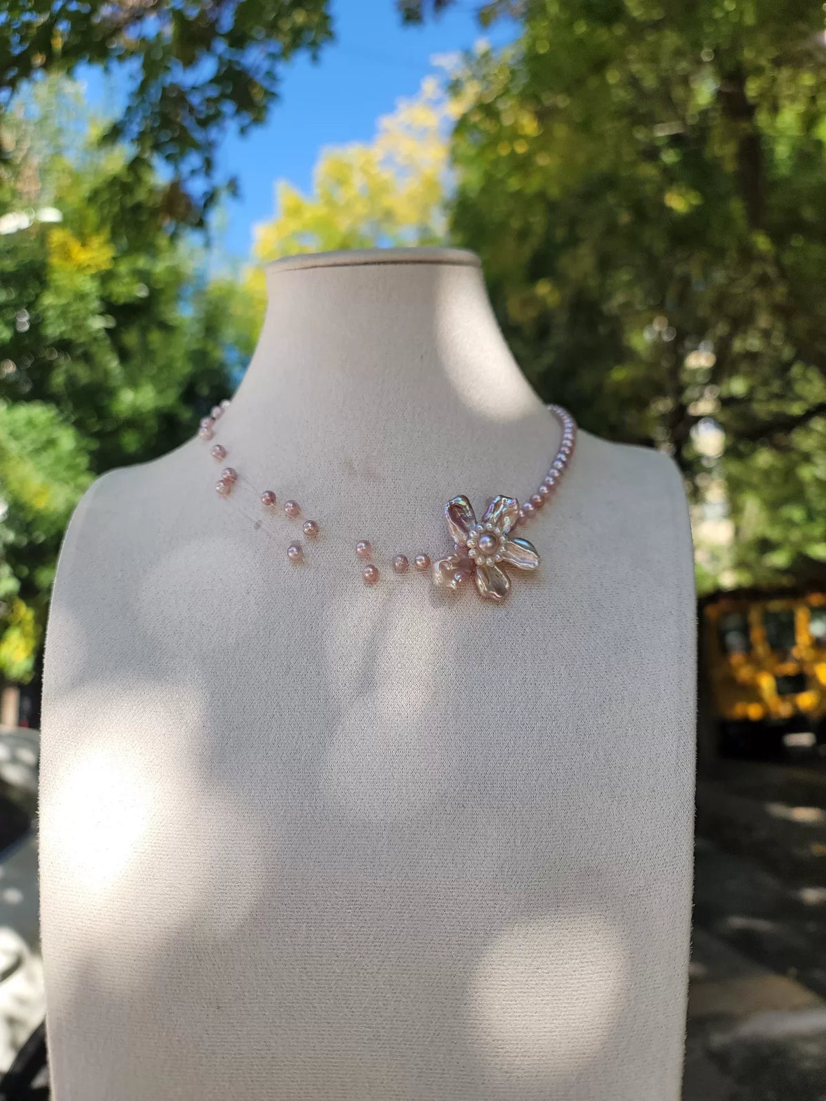 Pink Purple Natural Pearl Flower Necklace