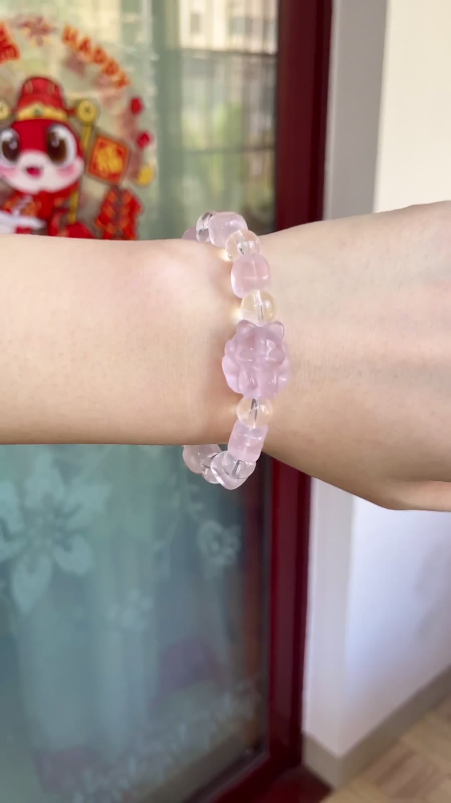 Rose Quartz Clear Quartz Fox Bracelet