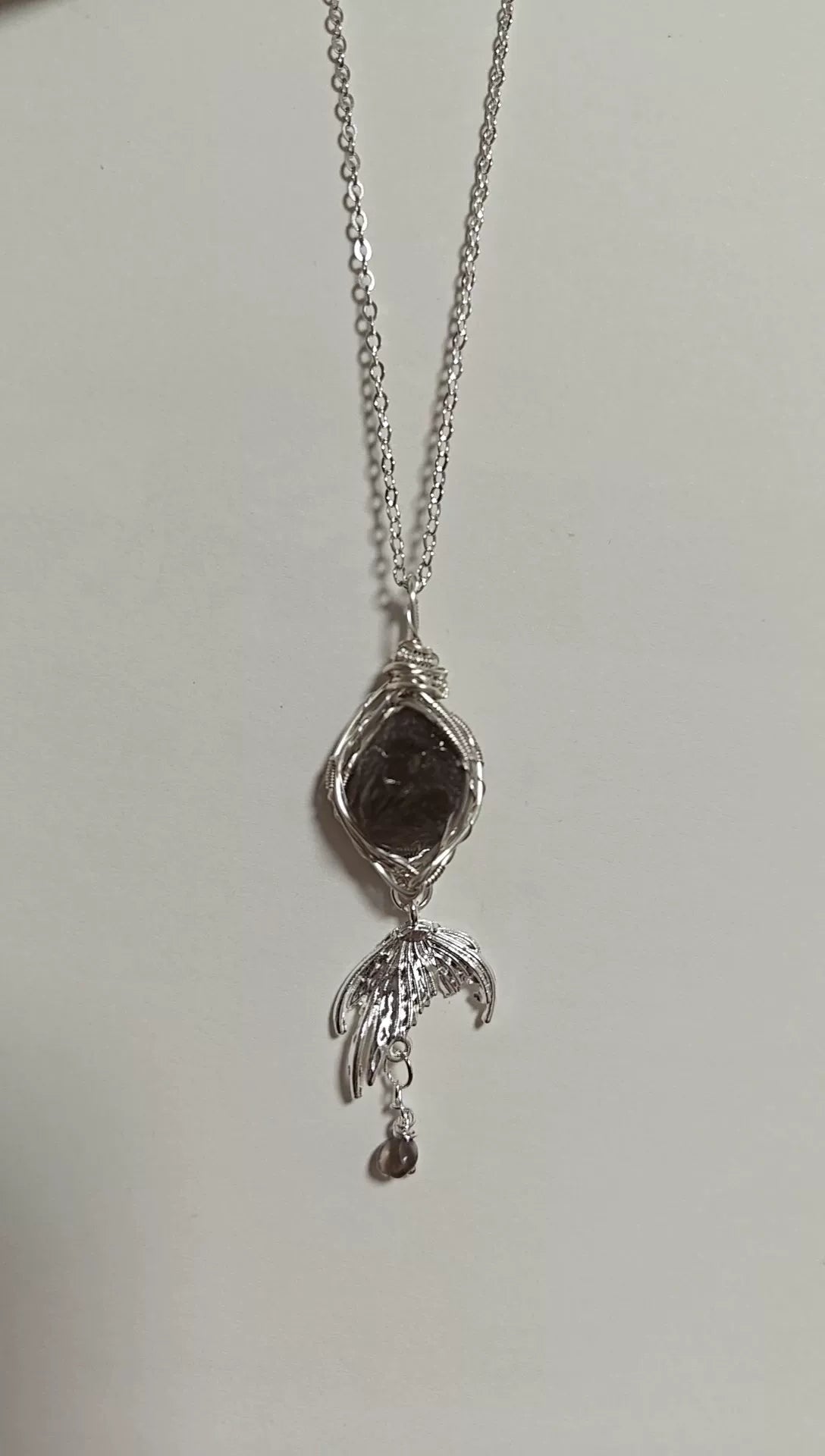 Tea Crystal Fish Tail Wire Wrapped Necklace