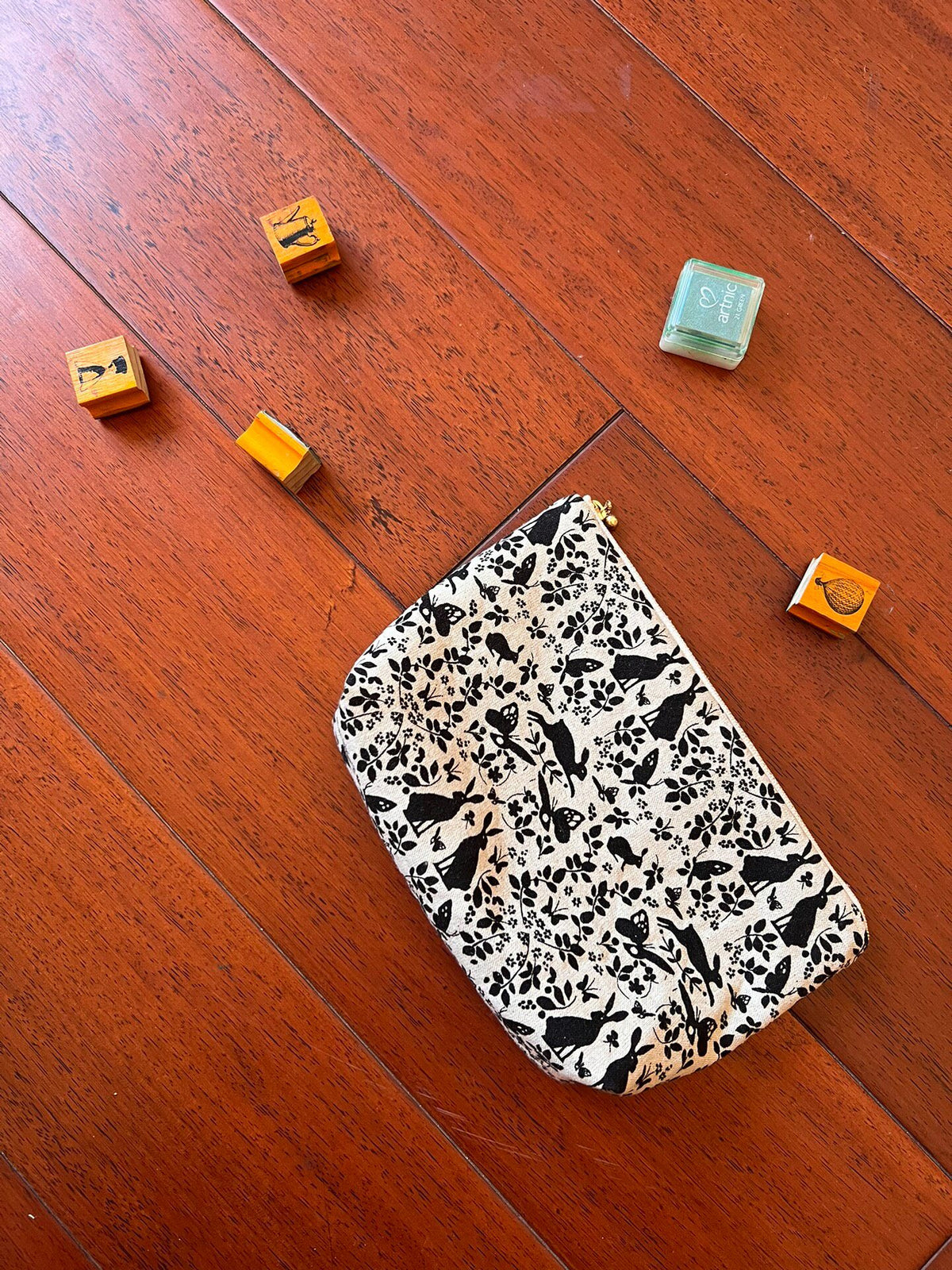 Rectangular Fabric Pouch with Nature Print