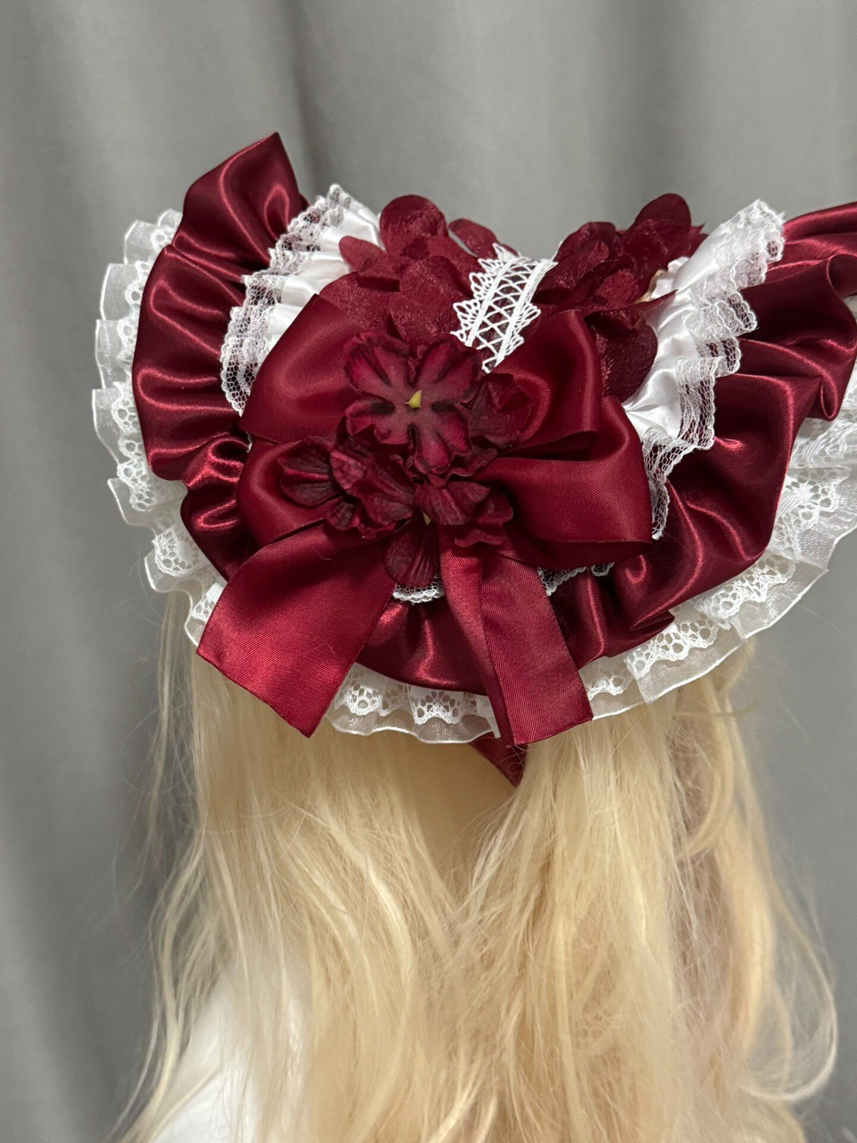 Handmade BNT Bonnet Red Lace Flat Hat
