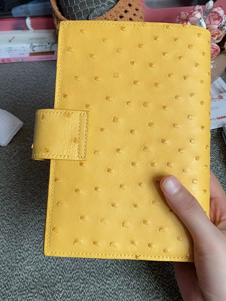Ostrich Leather Ring Planner Cover Mustard Yellow