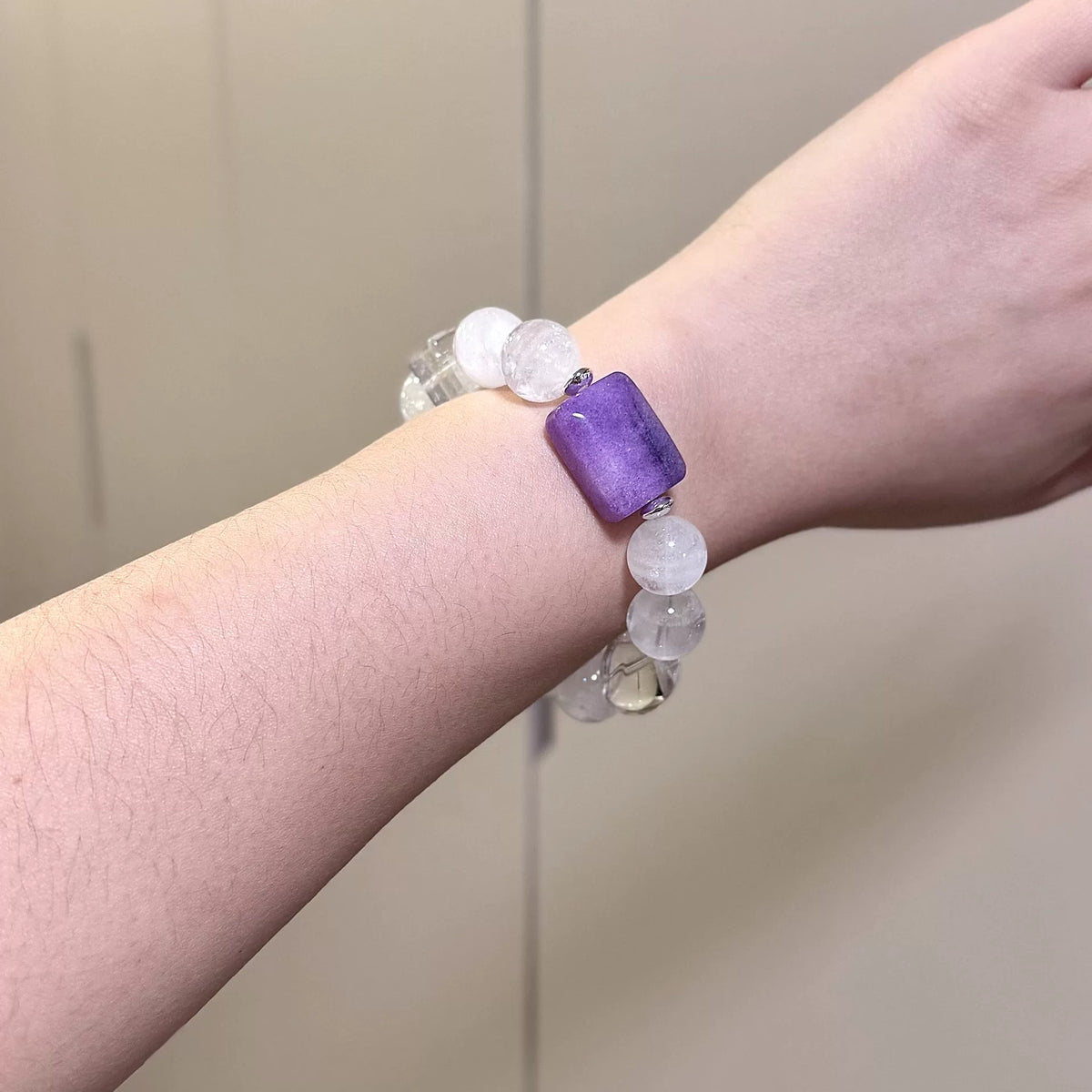 Braccialetto con Quarzo Trasparente e Cristallo Purple Dragon