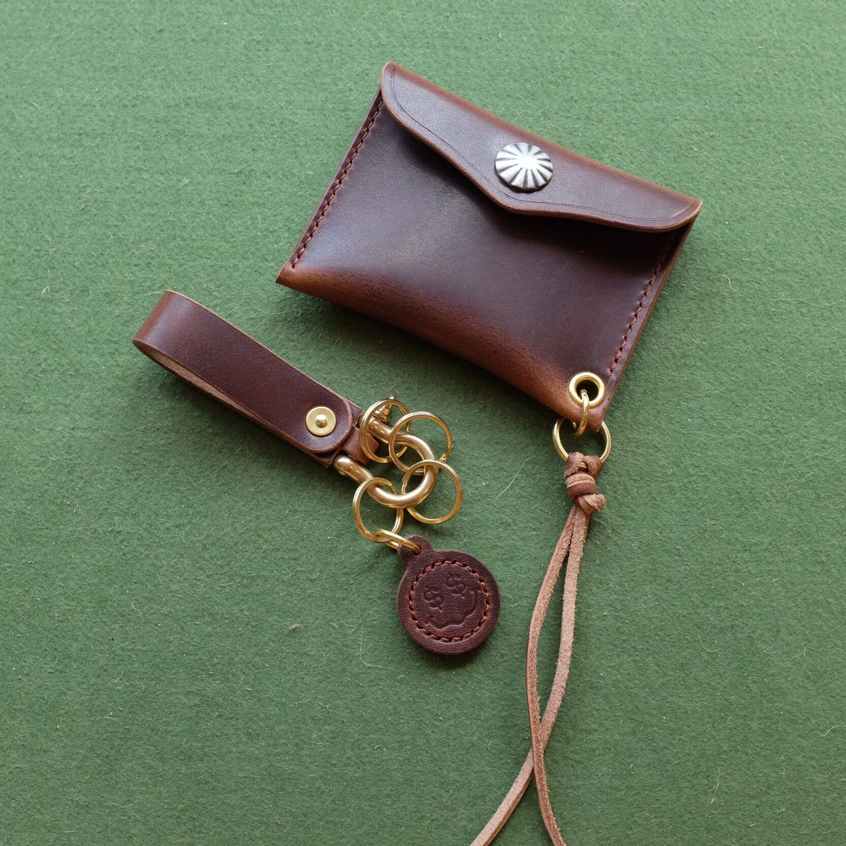Brown Leather Card and Coin Pouch with Wrist Strap