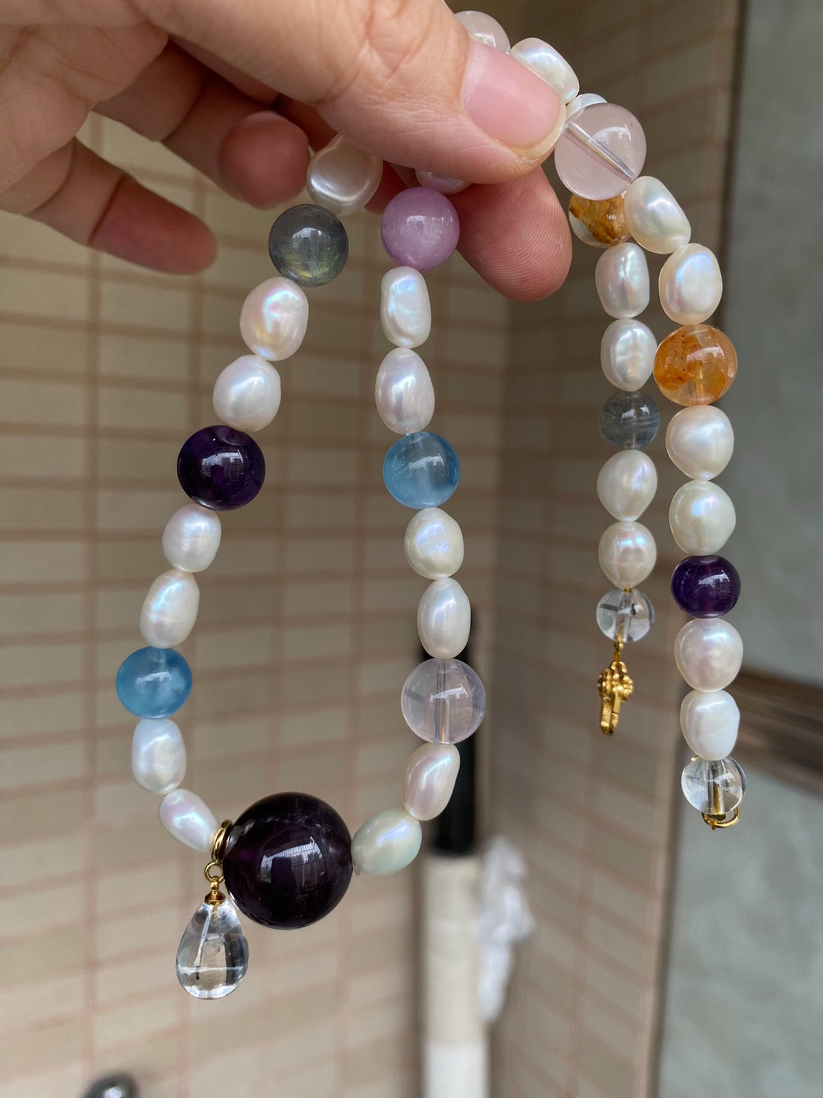 Freshwater Pearl Multi Gemstone Necklace