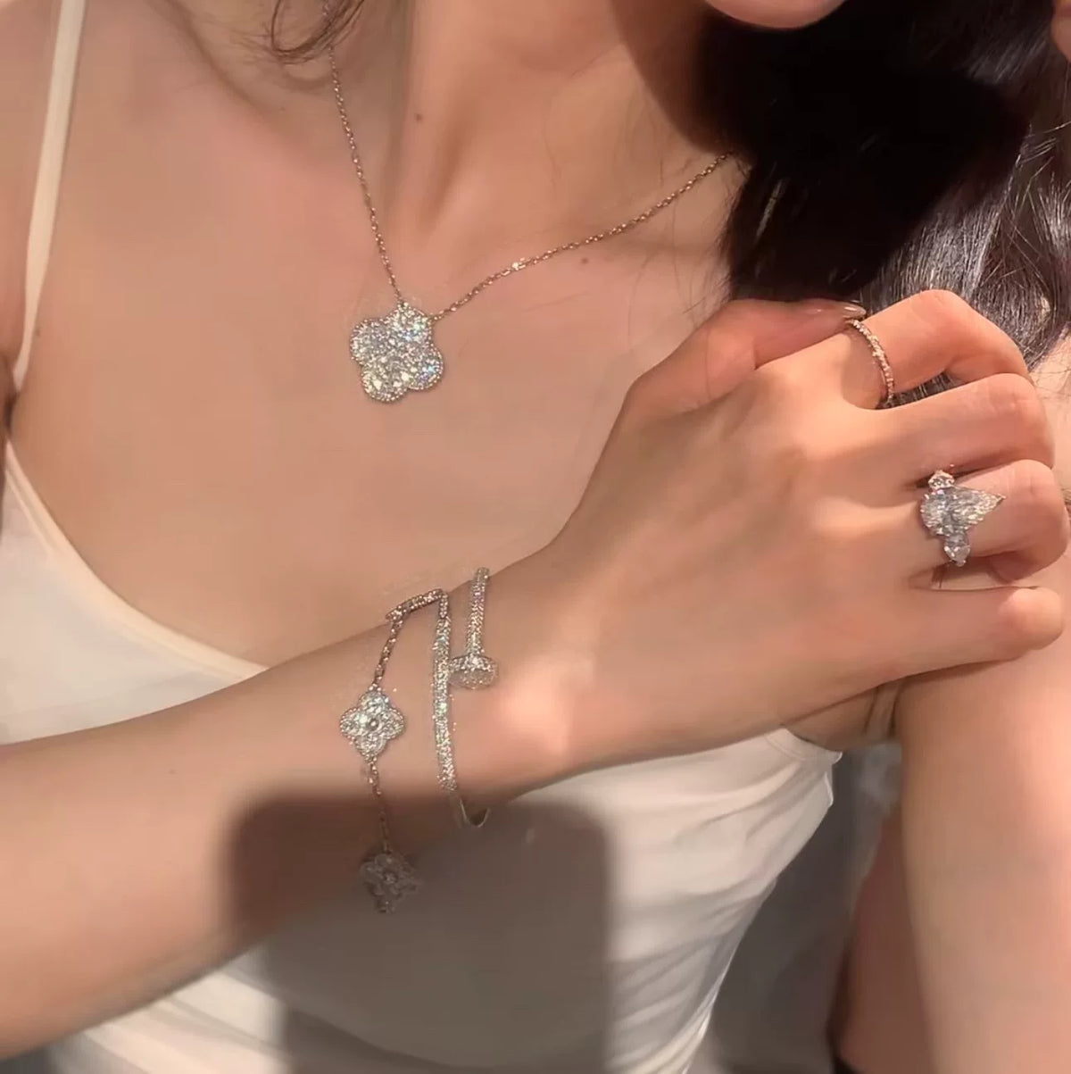 S925 Silver Large Four Leaf Clover Necklace