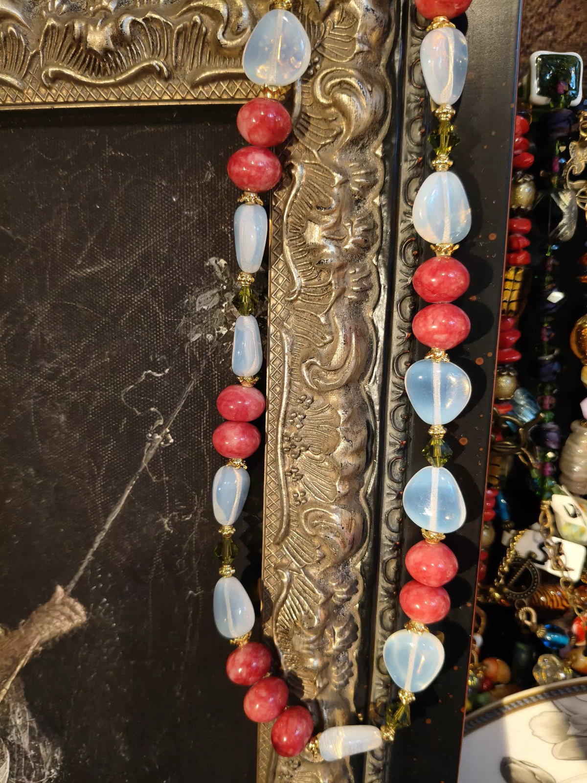 Pink and White Czech Glass Statement Necklace