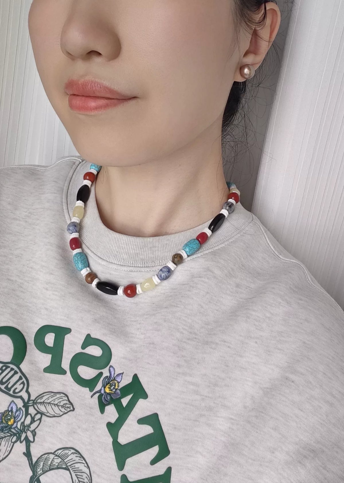 Collar de cuentas artesanal ágato rojo sur