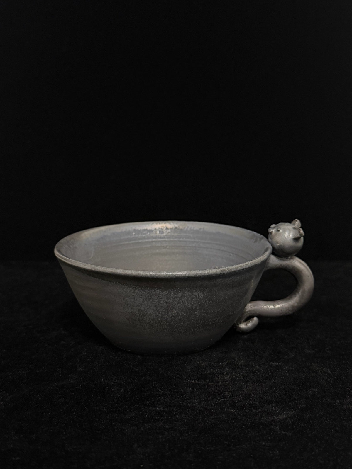 Wood-Fired Black Pottery Pig Handle Coffee Cup