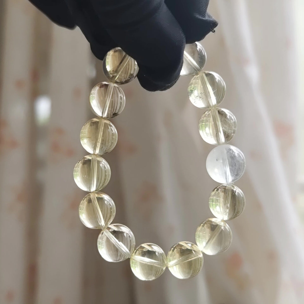 Bracelet de perles citrine vert feuille de bambou 13mm