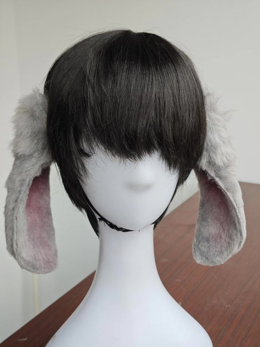 Handmade Lop-Ear Rabbit Ears, Light Gray Fur with Pink Inner Lining, 18cm