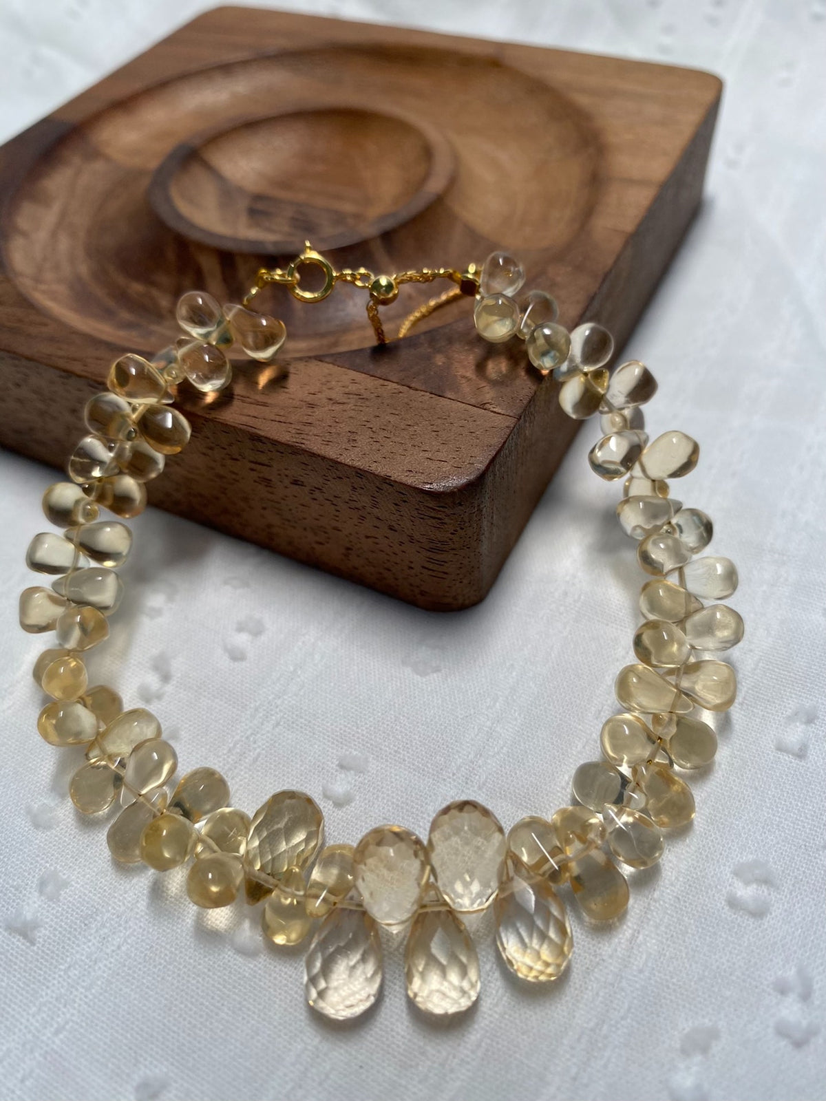 Citrine Teardrop Beaded Bracelet S925 Silver Clasp
