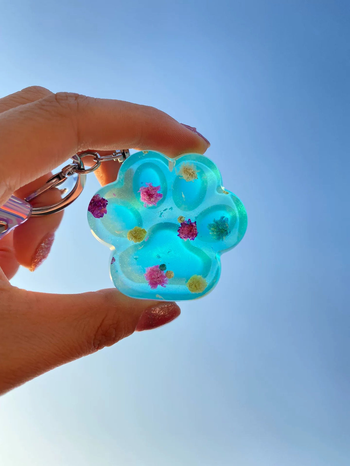 Cyan Hars Katpoot Sleanhanger met Gedroogde Bloemen