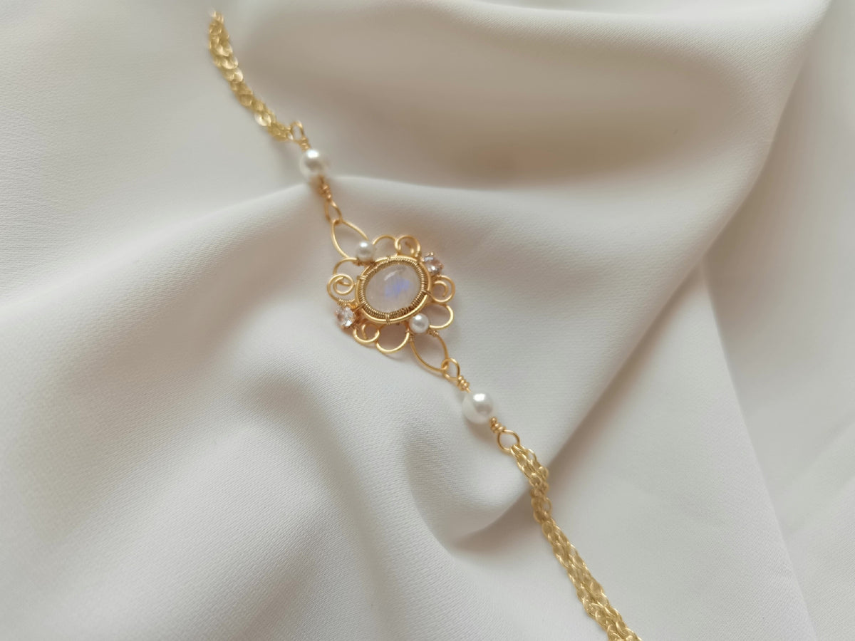 Pulseira Hanfu Ruyi com Pedra de Lua Natural