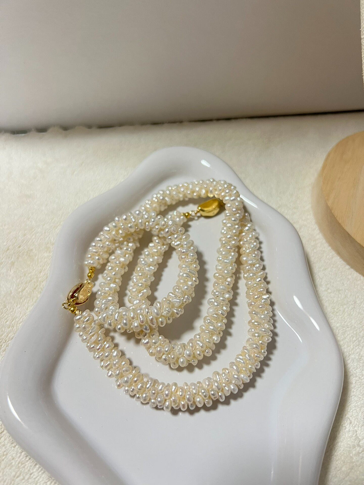 Freshwater Seed Pearl Caterpillar Necklace Bracelet Set