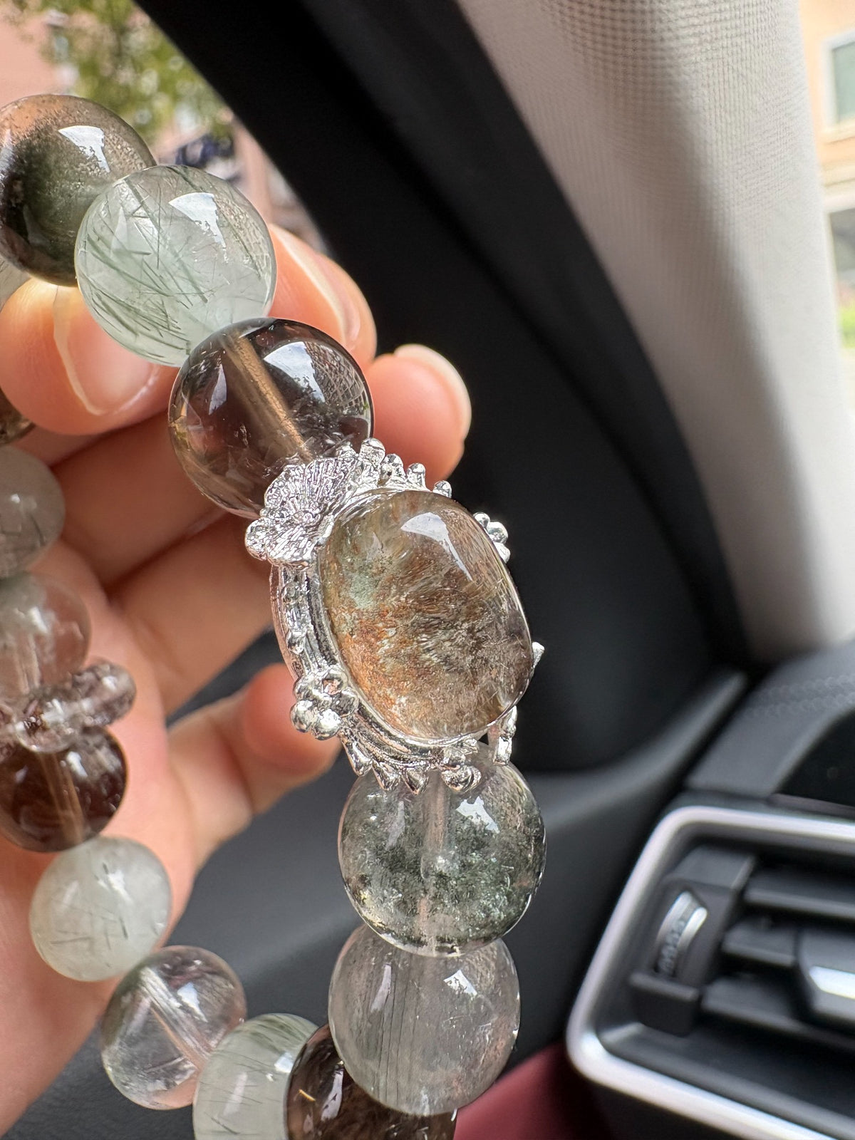 Natural Green Phantom Quartz Crystal Bracelet 12-13mm