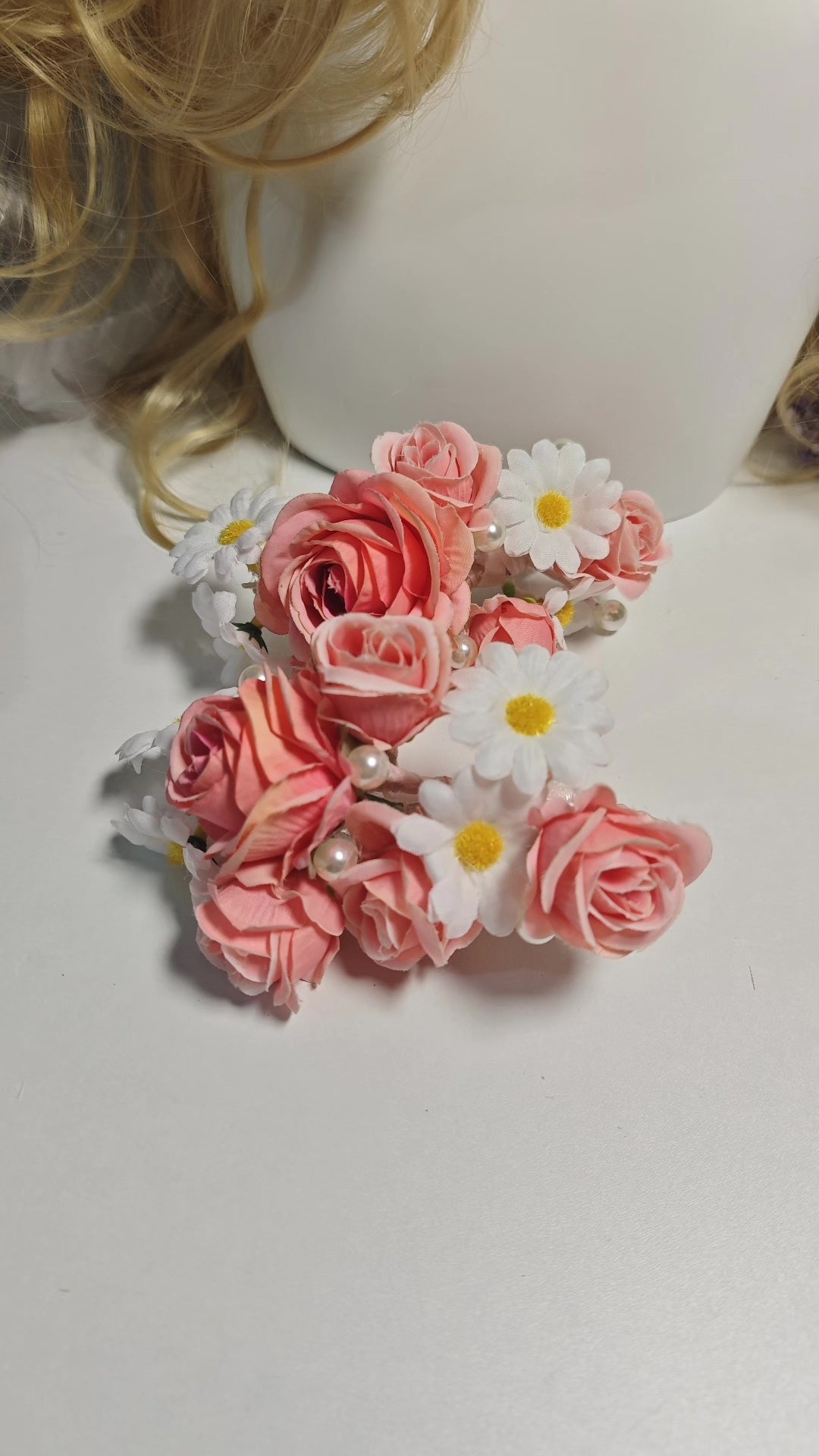 Handmade Pink Rose Hair Clips Set of Four