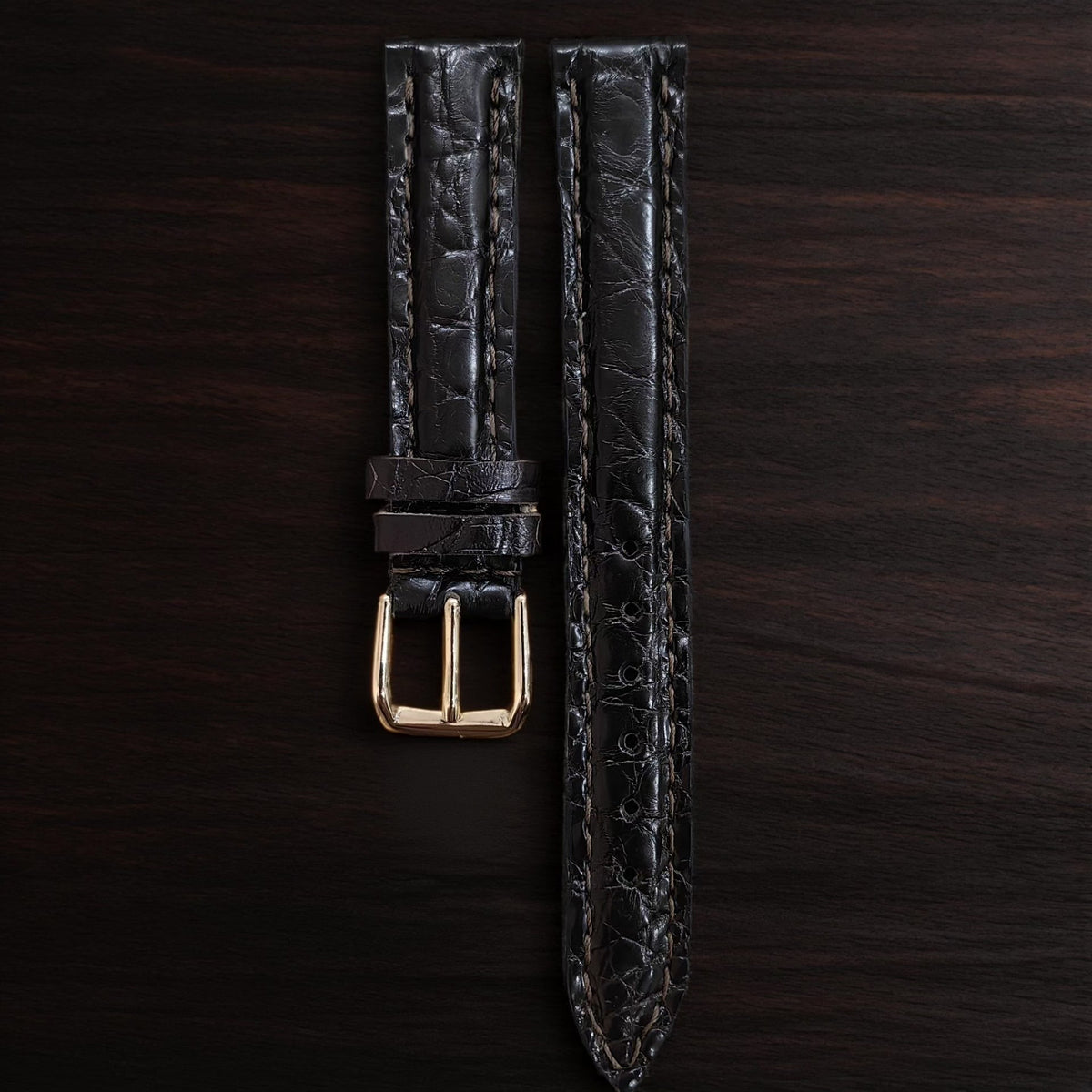 Handcrafted Crocodile Leather Watch Strap Dark Brown