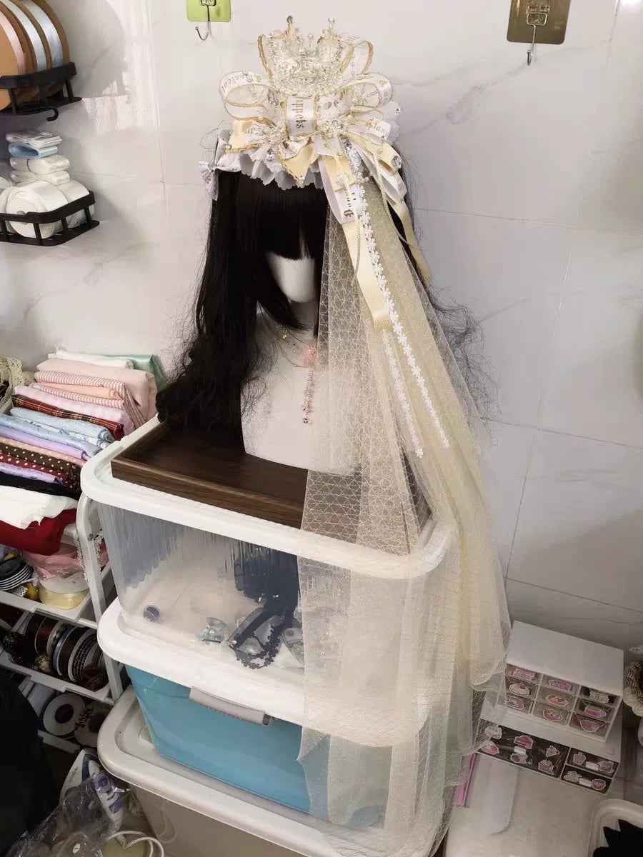 White Gold Crown Pearl Chain Lolita Hat