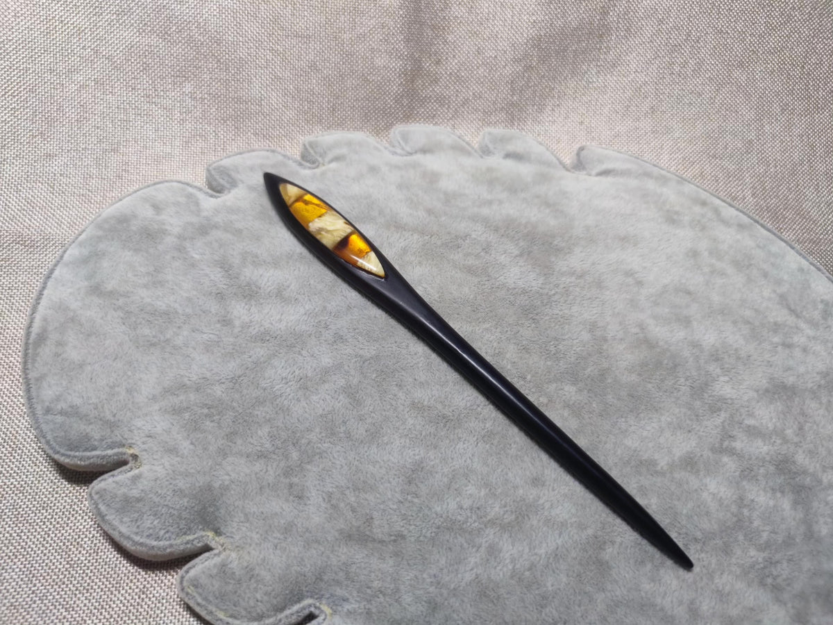 Black Ebony Hairpin with Amber Inlay