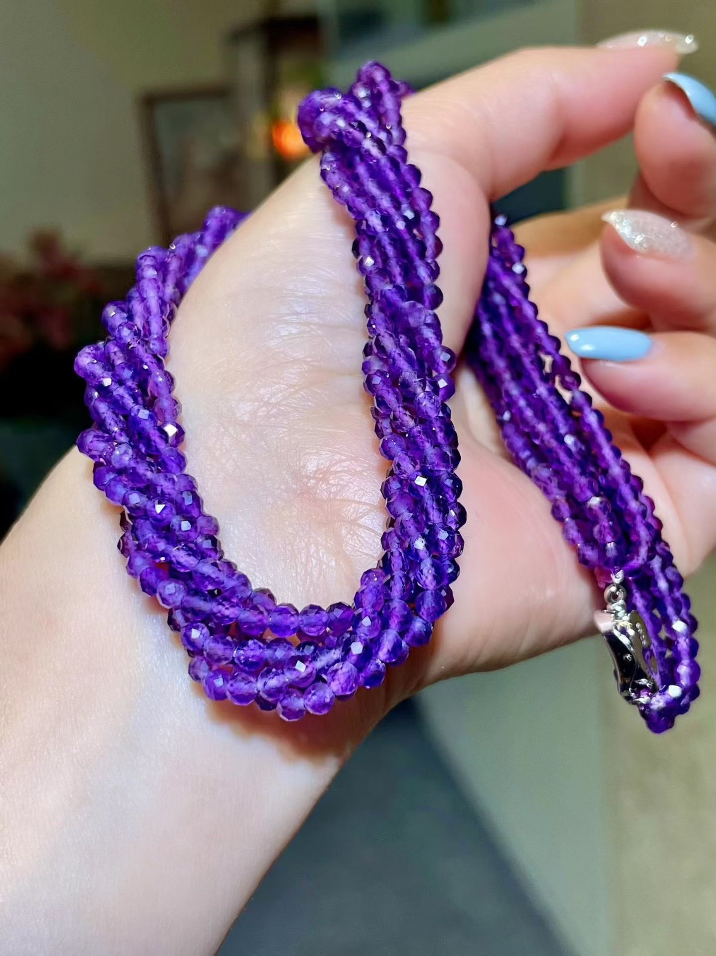 Six-Strand Amethyst Bead Necklace with Twisted Design